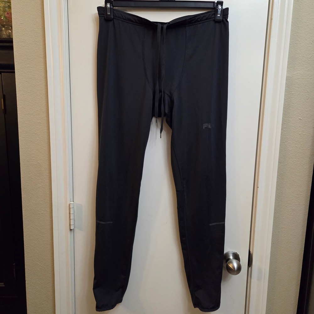 Fila Sport Mens Black Live In Motion Running Leggings Pants Size L Drawstring